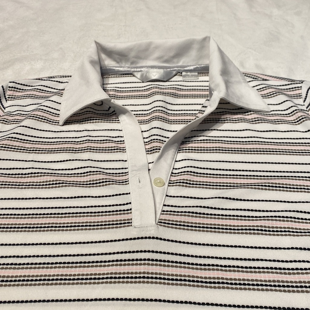 Callaway Women’s Small Short Sleeve Golf Polo White W Black Pink Stripes